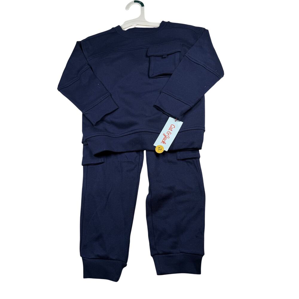 Cat & Jack Sweatsuit Boys 2T 2-piece Navy Blue Cargo Joggers Pull On NWT